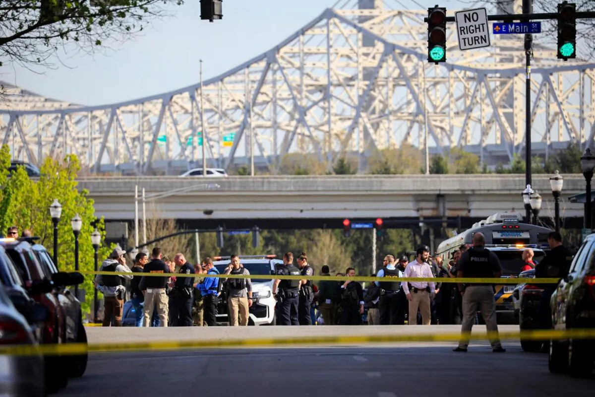 Law enforcement officers respond to an active shooter near the Old National Bank building in Louisville, Ky., on April 10, 2023. (Luke Sharrett/Getty Images)