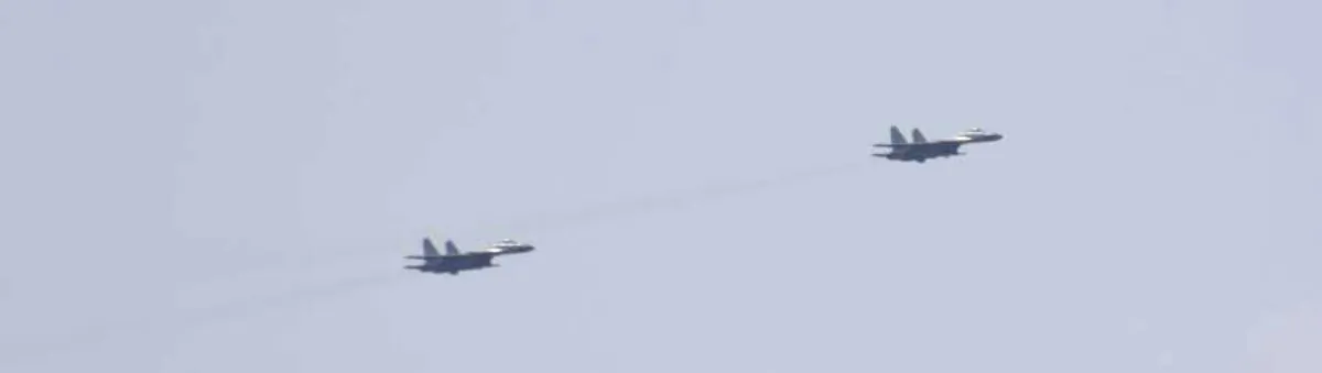 Jet fighters that took off from China's Shandong aircraft carrier are seen, south of Okinawa prefecture, Japan, in this handout released by the Joint Staff Office of the Defense Ministry of Japan on April 10, 2023. (Joint Staff Office of the Defense Ministry of Japan/Handout via Reuters)