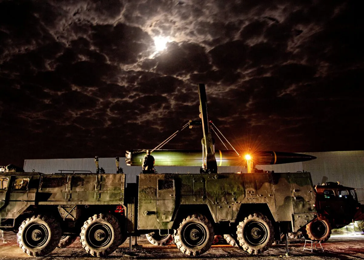 A missile from the rocket force of the Eastern Theater Command of the Chinese People's Liberation Army takes part in operations during combat readiness patrol and military exercises around Taiwan, on April 7, 2023. (Liu Mingsong/Xinhua via AP)