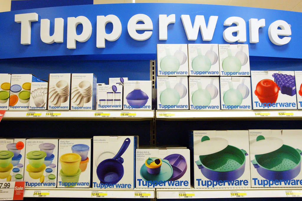 Tupperware products are seen on the shelves at a Target store in San Bruno, Calif., on June 19, 2003. (Photo by Justin Sullivan/Getty Images)
