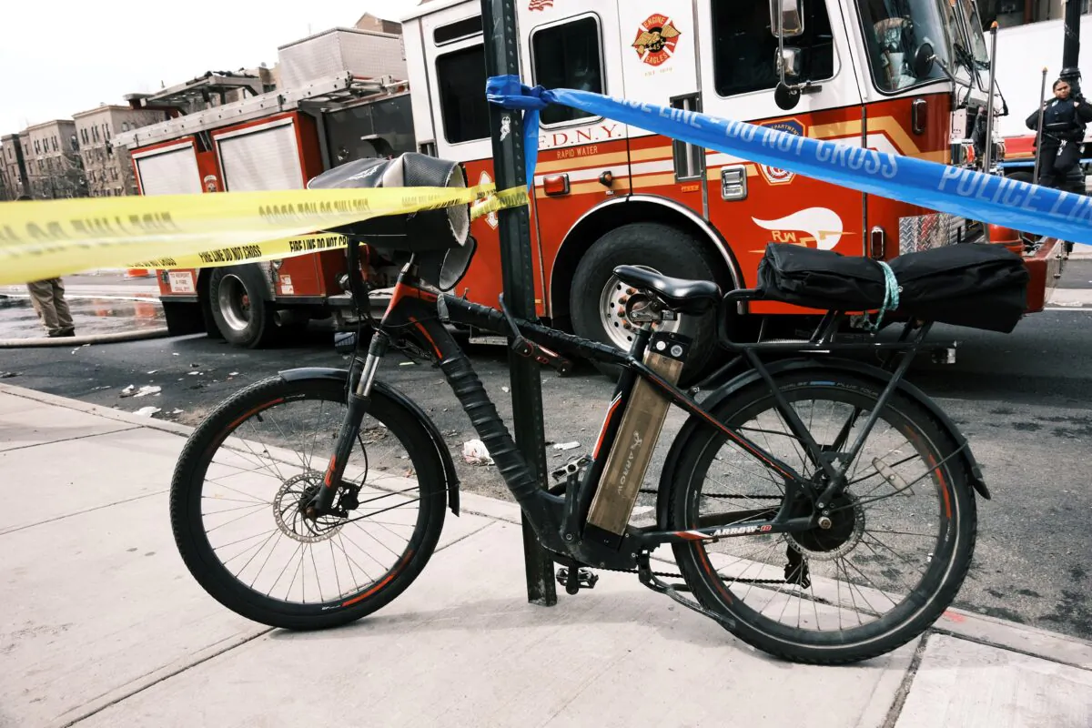 File photo of the explosion leads by a faulty lithium-ion battery of an electric bike in New York. (Spencer Platt/Getty Images)
