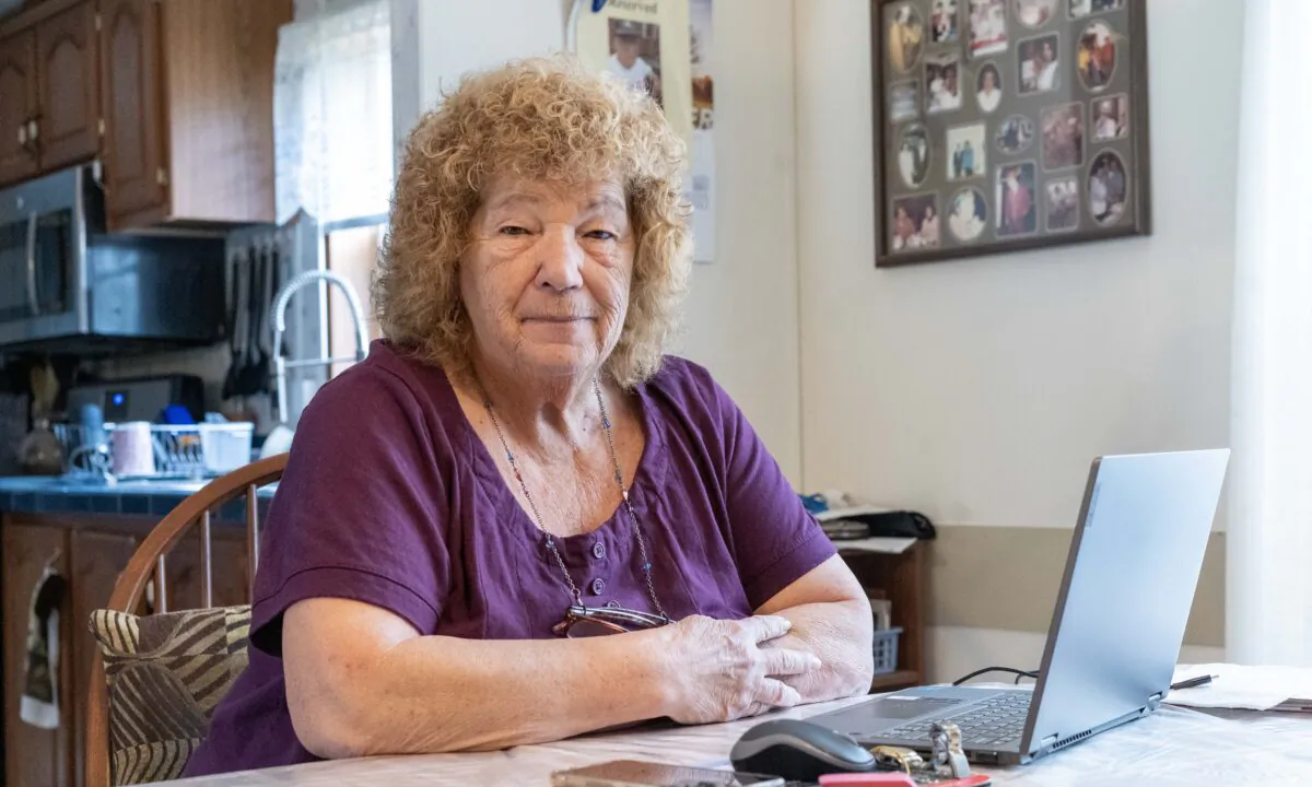 Florence Santini at her house in the Town of Deerpark, N.Y., on April 7, 2023. (Cara Ding/The Epoch Times)