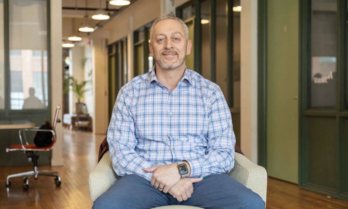 Bill Fioravanti at a co-working space in Newburgh, N.Y., on March 31, 2023. (Cara Ding/The Epoch Times)