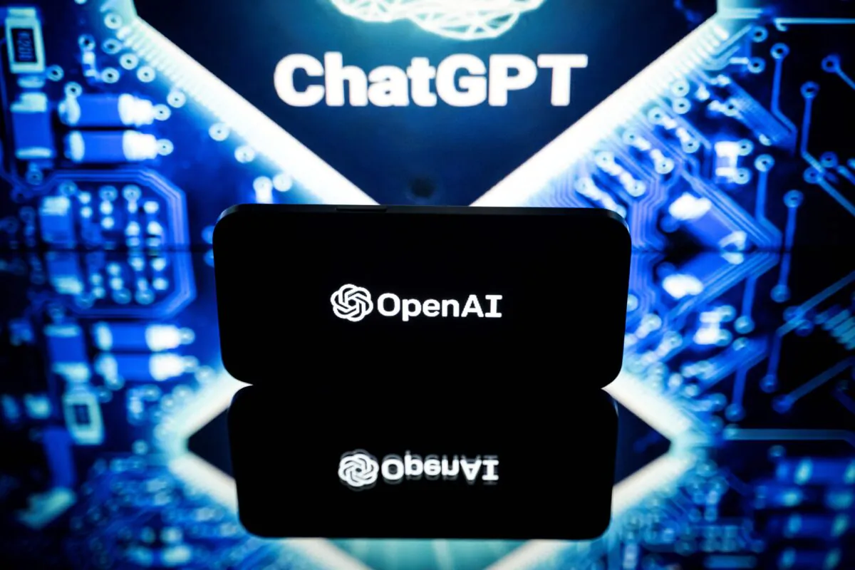 This picture taken on Jan. 23, 2023, shows screens displaying the logos of OpenAI and ChatGPT. (Lionel Bonaventure/AFP via Getty Images)