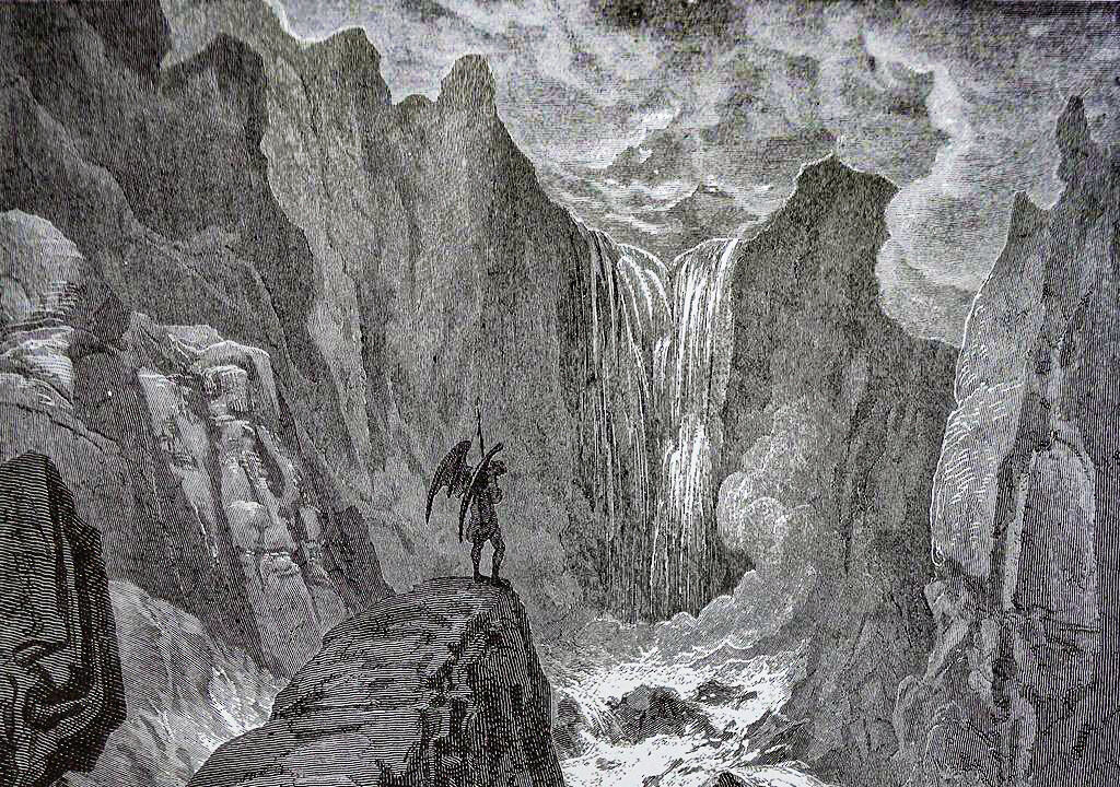 “In with the river sunk, and with it rose Satan” (IX. 74, 75), 1866, by Gustav Doré for John Milton’s “Paradise Lost.” Engraving. (Public Domain).