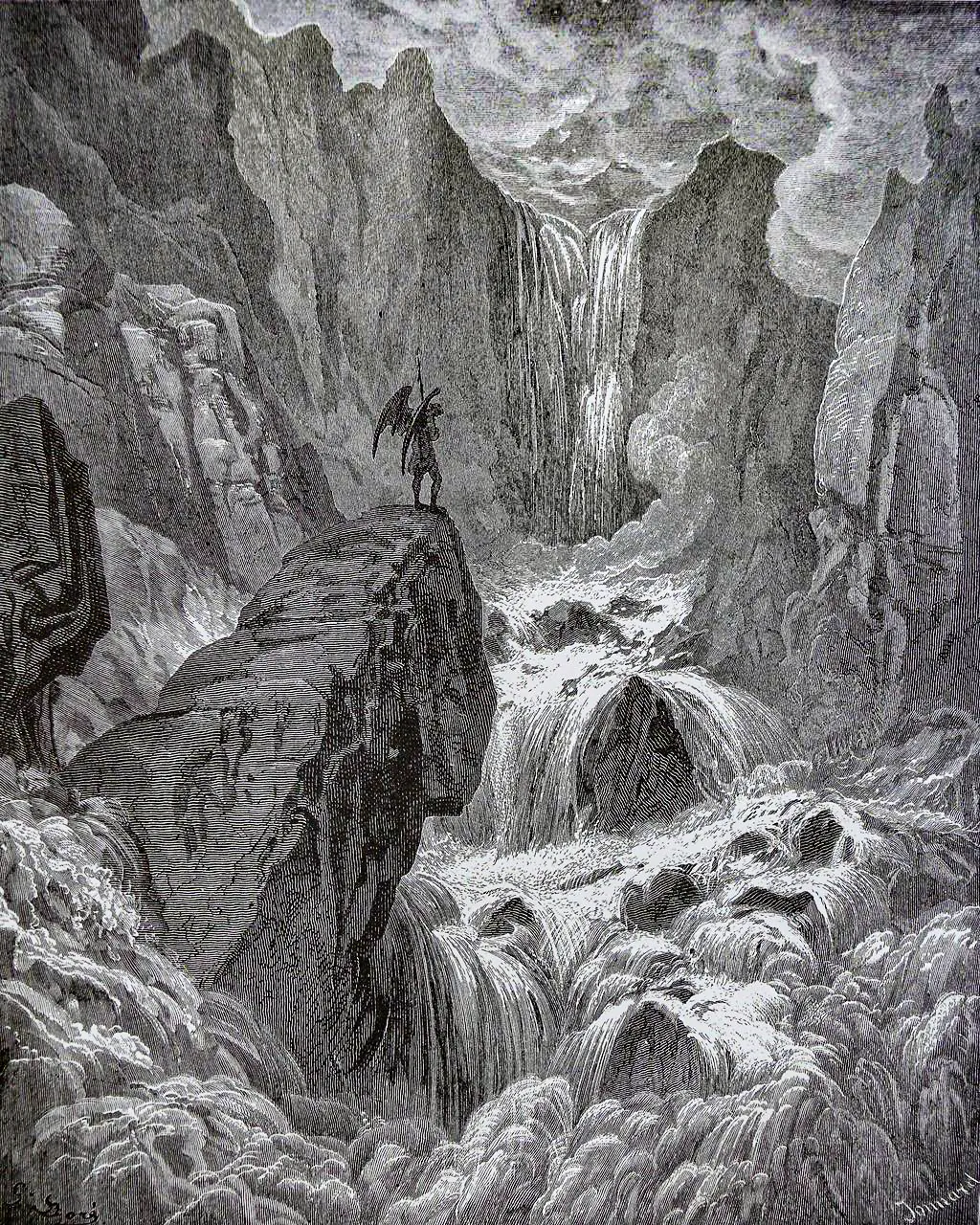 “In with the river sunk, and with it rose Satan” (IX. 74, 75), 1866, by Gustav Doré for John Milton’s “Paradise Lost.” Engraving. (Public Domain).
