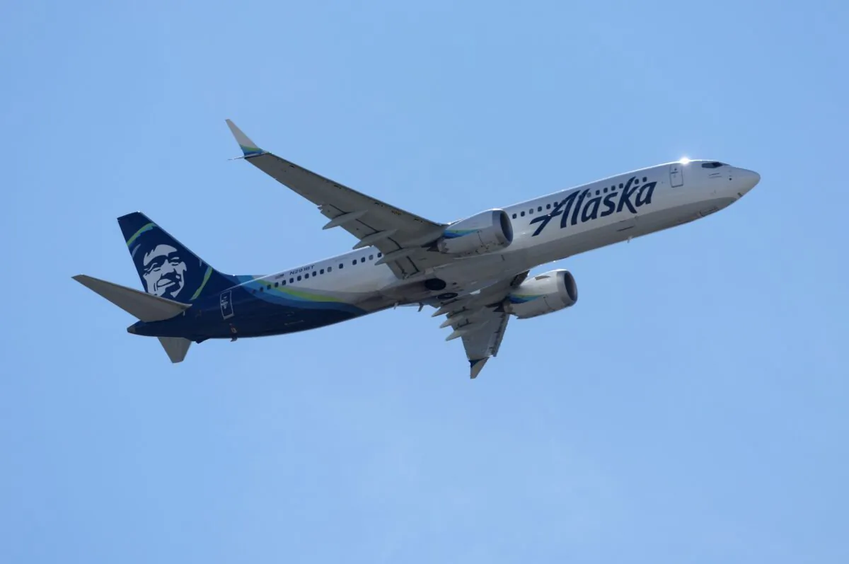 An Alaska Airlines plane takes off from San Francisco International Airport on March 7, 2022. (Justin Sullivan/Getty Images)