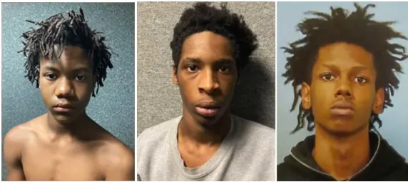 Mugshots of suspects in a March 30, 2023 Marion County triple homicide; From left to right: 12-year-old Christopher Atkins, 17-year-old Robert Robinson and 16-year-old Tahj Brewton. (Marion County Sheriff's Office)