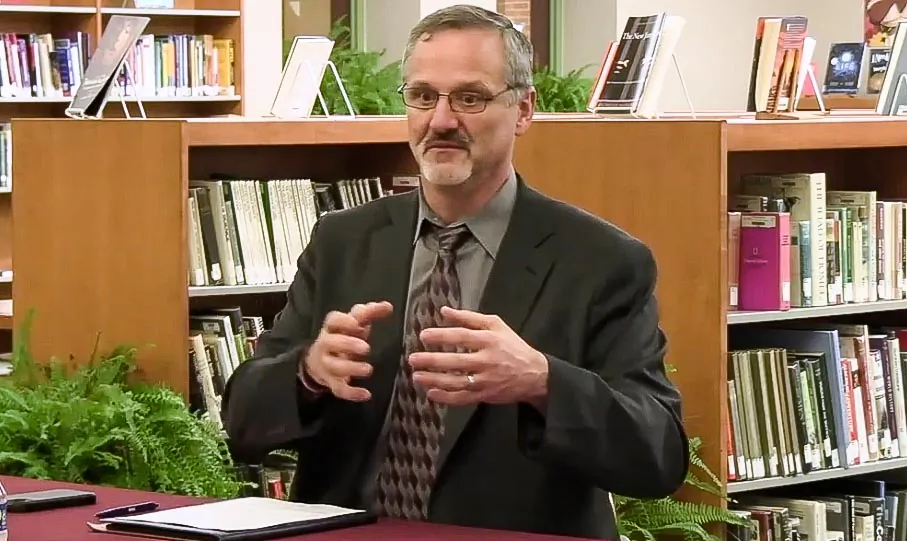 Vito Perrone talks to the Easthampton School Board on Mar. 23 before being offered job of school superintendent, which was later revoked after he referred to two female school officials as "ladies" (SOURCE: Easthampton Public Access Television public video of meeting)