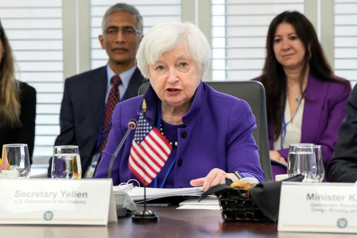 Treasury Secretary Janet Yellen holds a roundtable with finance ministers from borrower and shareholder countries to discuss "ways to maintain momentum to evolve the multilateral development banks to better meet current challenges" at the International Monetary Fund Building in Washington on April 12, 2023. (Ken Cedeno/Reuters)