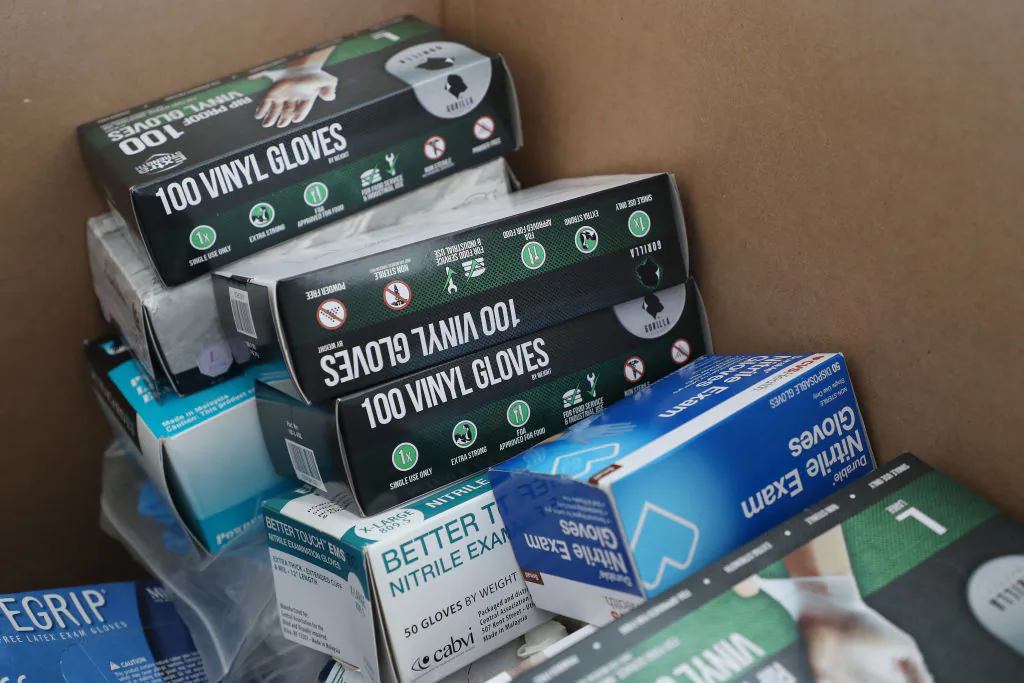 Nitrile gloves are seen in this file photo. (Al Bello/Getty Images)