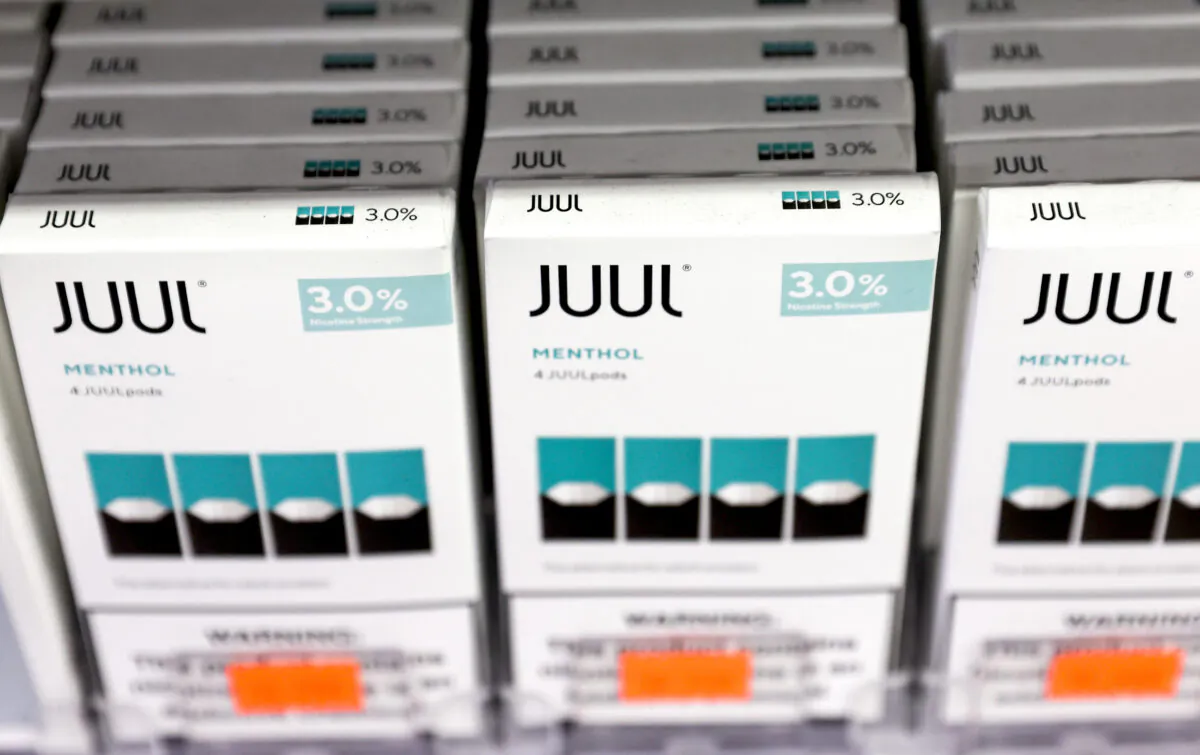 Packages of Juul e-cigarettes are displayed for sale in the Brazil Outlet shop in Los Angeles on June 22, 2022. (Mario Tama/Getty Images)
