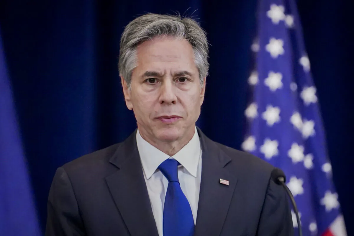 U.S. Secretary of State Antony Blinken attends a press conference at State Department in Washington on April 11, 2023. (Madalina Vasiliu/The Epoch Times)