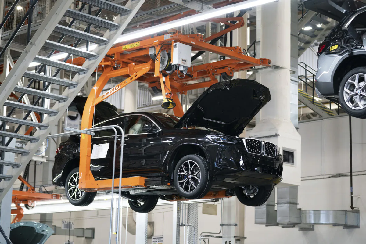 Cars move on the assembly line at the BMW Spartanburg plant in Greer, S.C., on Oct. 19, 2022. (Sean Rayford/AP Photo)