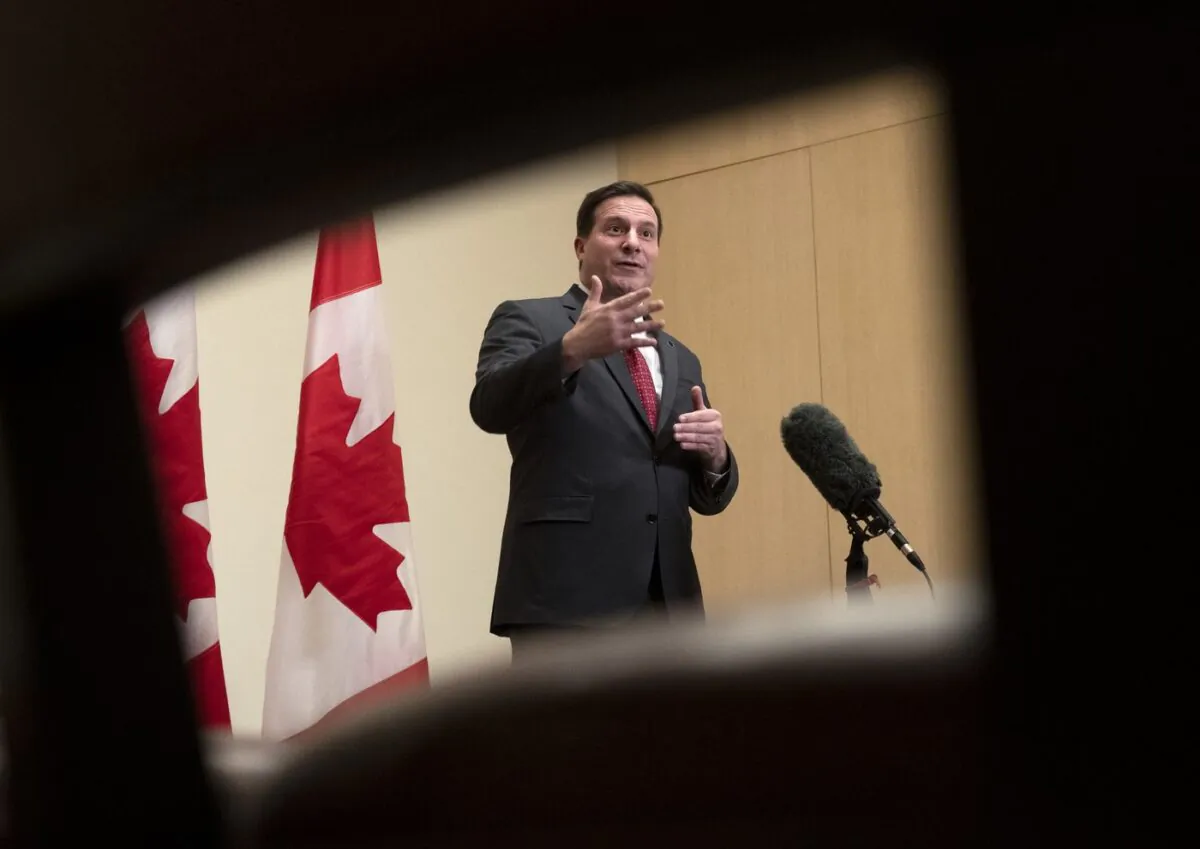 Federal Public Safety Minister Marco Mendicino speaks with reporters at a hotel in Mexico City, Mexico on Jan. 10, 2023. (The Canadian Press/Adrian Wyld)