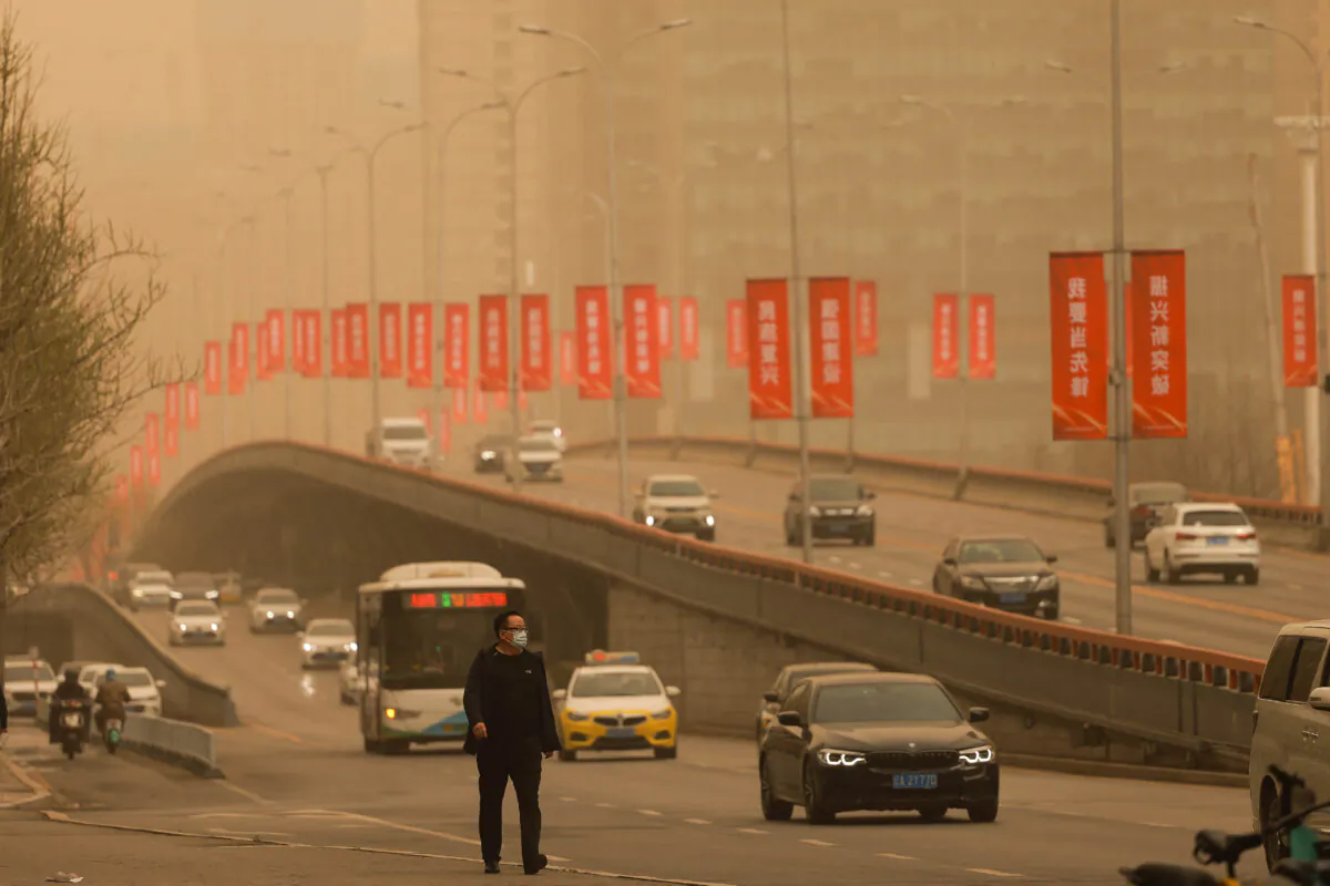 A sandstorm in Shenyang, in China's northeastern Liaoning Province, on April 11, 2023. (STR/AFP via Getty Images)