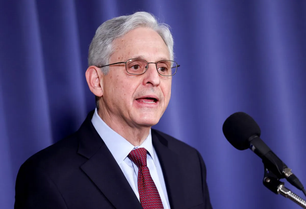 Attorney General Merrick Garland delivers remarks an an event commemorating the 60th Anniversary of Gideon v. Wainwright Supreme Court decision, at the National Press Club on March 16, 2023, in Washington. (Kevin Dietsch/Getty Images)