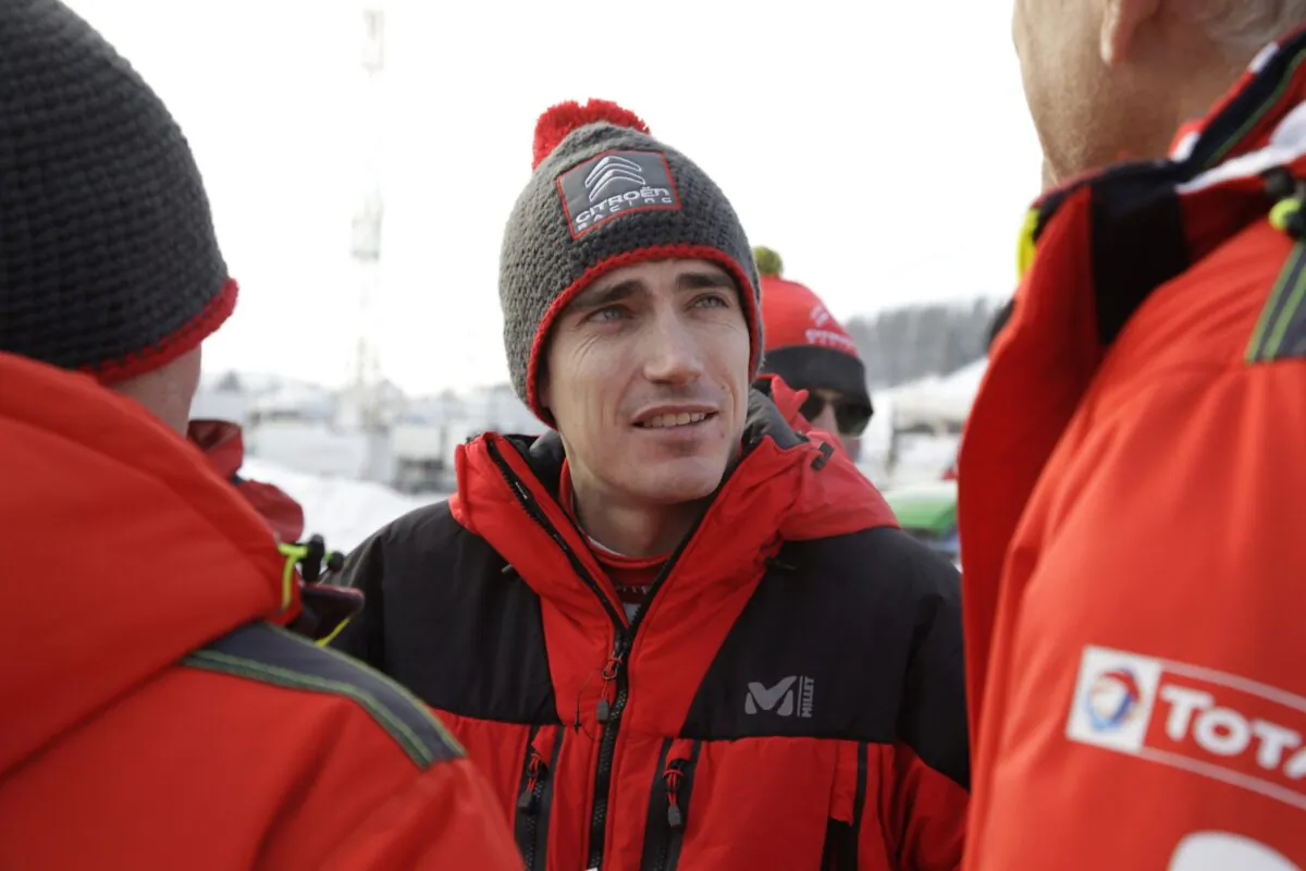 Craig Breen during a stopover on day 3 of Rally Sweden 2018 as part of the World Rally Championship (WRC) in Torsby, Sweden, on Feb. 17, 2018. (Micke Fransson/TT via AP)