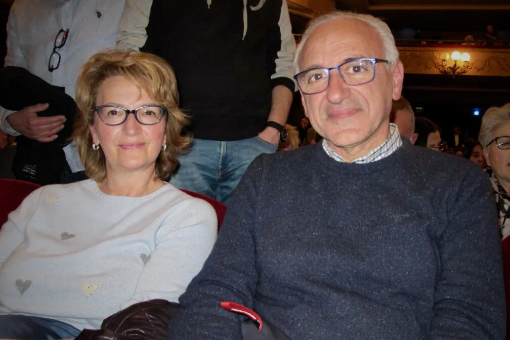 Nicola Armentano (R) 
 and Simona Gardelli enjoyed Shen Yun at Teatro Verdi the evening of April 10, 2023. (Mary Mann/The Epoch Times)