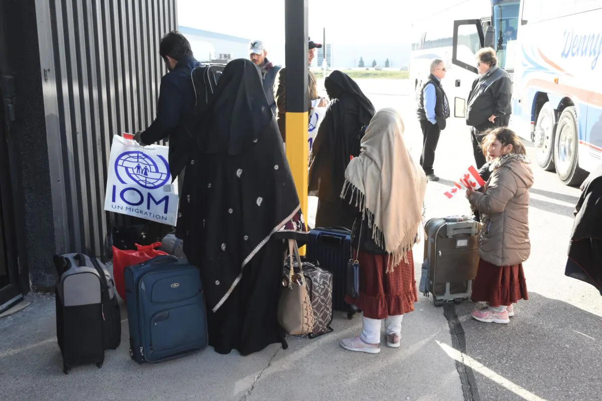 Afghan refugees arrive in Canada on a chartered flight from Pakistan on April 12, 2023. (Courtesy of Immigration, Refugees, and Citizenship Canada)