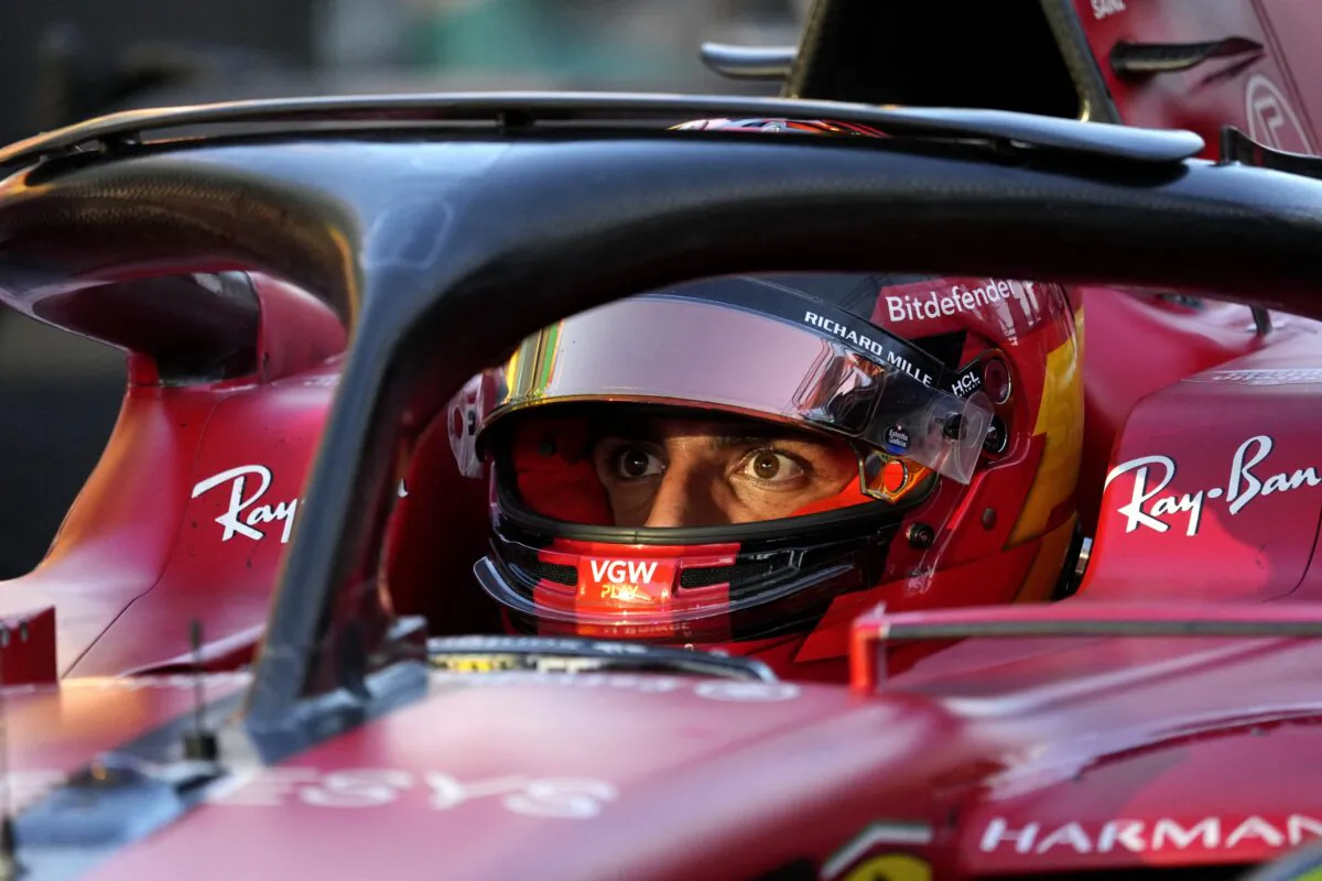 Ferrari's Carlos Sainz Jr. during the third red flag at the Formula One F1 - Australian Grand Prix event at Melbourne Grand Prix Circuit in Melbourne, Australia, on April 2, 2023. (Simon Baker/Pool via Reuters)