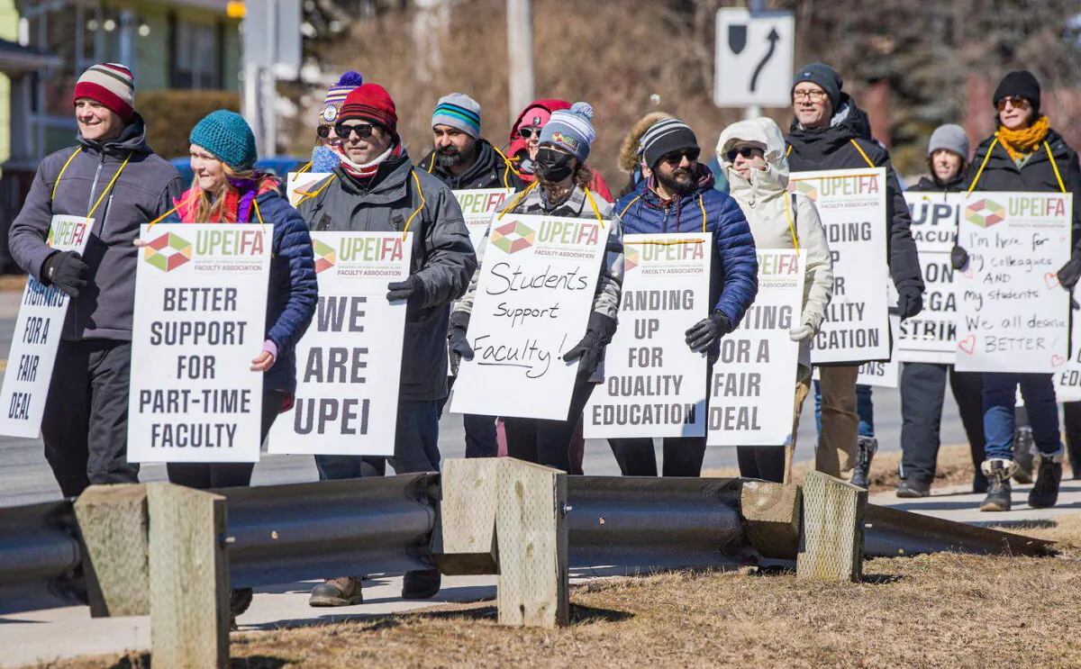 Faculty members at the University of Prince Edward Island walked off the job Mar. 20, 2023, after a strike deadline passed. (The Canadian Press/Brian McInnis)