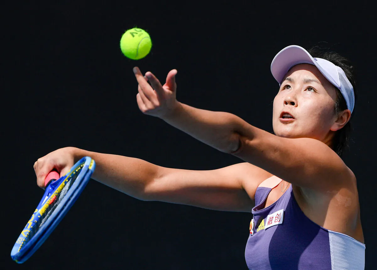 China's Peng Shuai serves to Japan's Nao Hibino during their first round singles match at the Australian Open tennis championship in Melbourne, Australia, on Jan. 21, 2020. (Andy Brownbill/AP Photo)
The Associated Press
