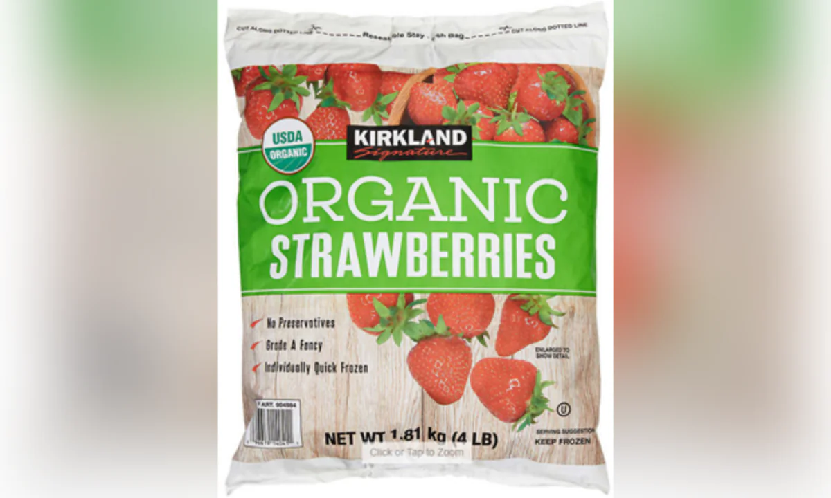The U.S. Food and Drug Administration recalls Kirkland Signature Frozen Organic Whole Strawberries and several other brands following an outbreak of hepatitis A virus. (Courtesy of U.S. Food & Drug Administration)