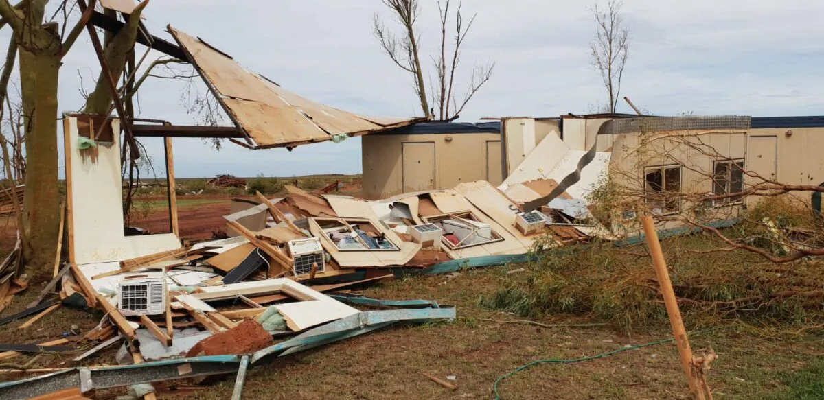 A supplied image shows damage to the Pardoo Roadhouse and Tavern in Pardoo, Western Australia, April 14, 2023. (AAP Image/Supplied by DFES)