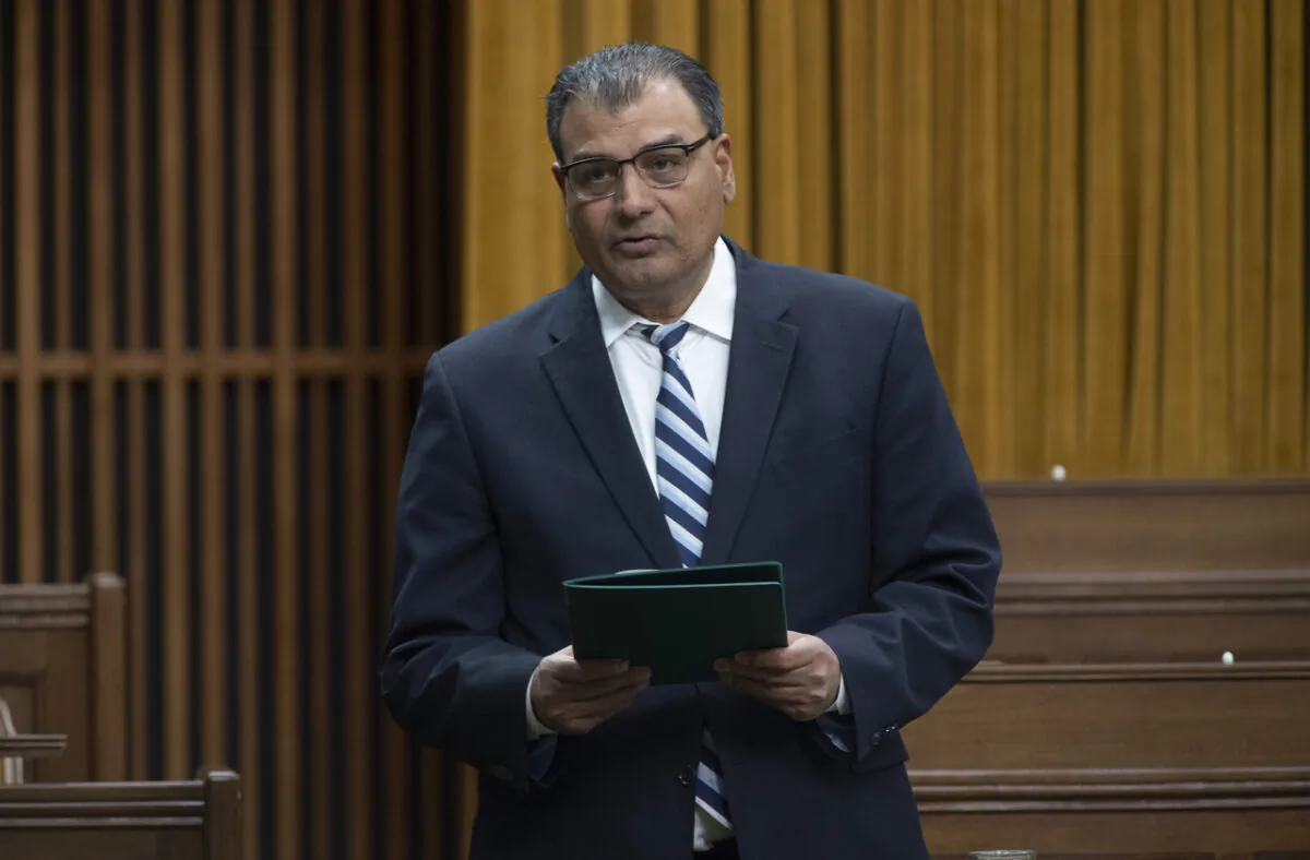 Conservative MP Bob Saroya rises in the House of Commons in Ottawa on April 27, 2021. (Adrian Wyld/The Canadian Press)