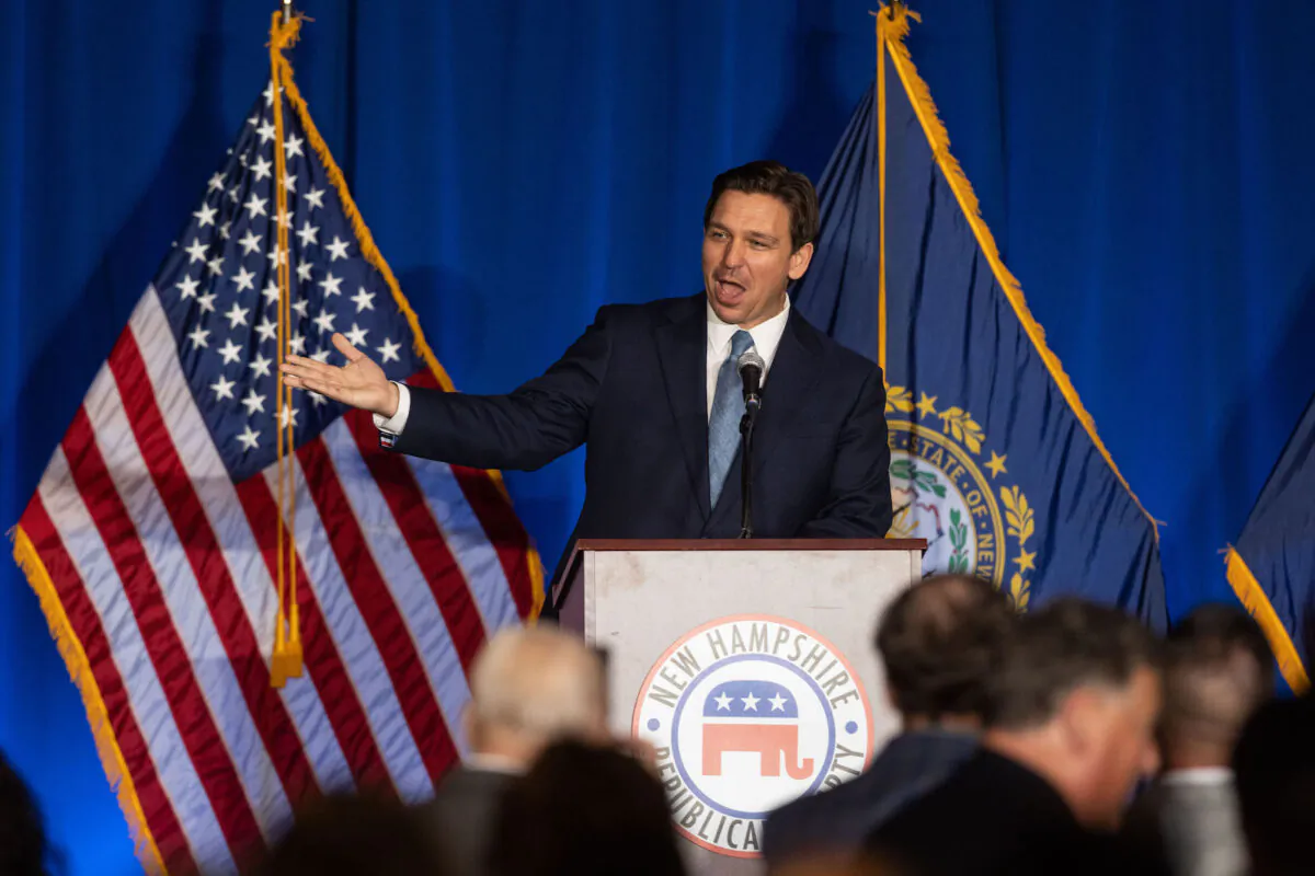 Florida Gov. Ron DeSantis (R-Fla.) delivers remarks during the New Hampshire GOP's Amos Tuck Dinner in Manchester, N.H. on April 14, 2023. (Scott Eisen/Getty Images)
