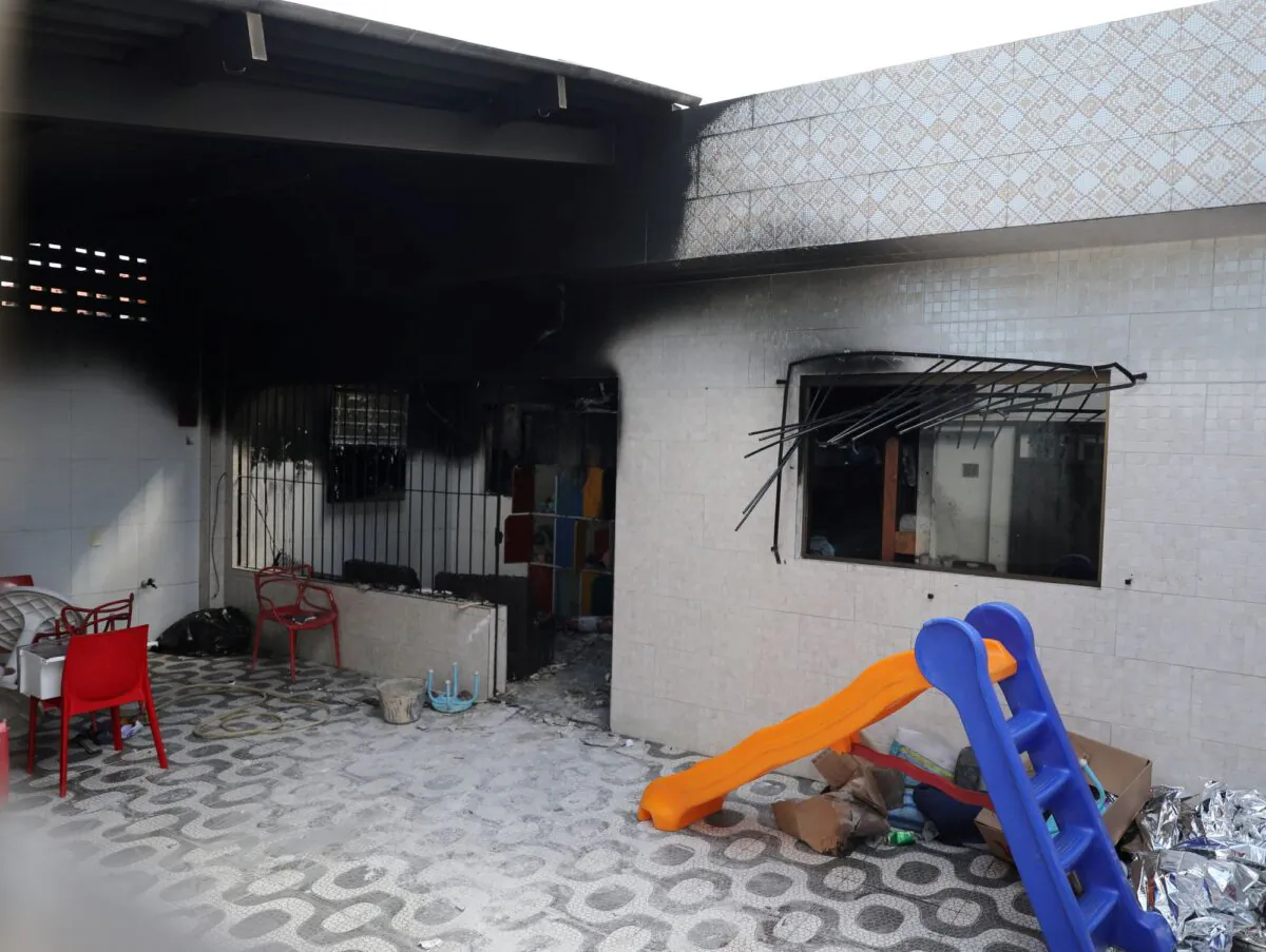 A burned area is seen after a deadly fire at Lar Paulo de Tarso shelter for children in Recife, Pernambuco state, Brazil, on April 14, 2023. (Brenda Alcantara/Reuters)