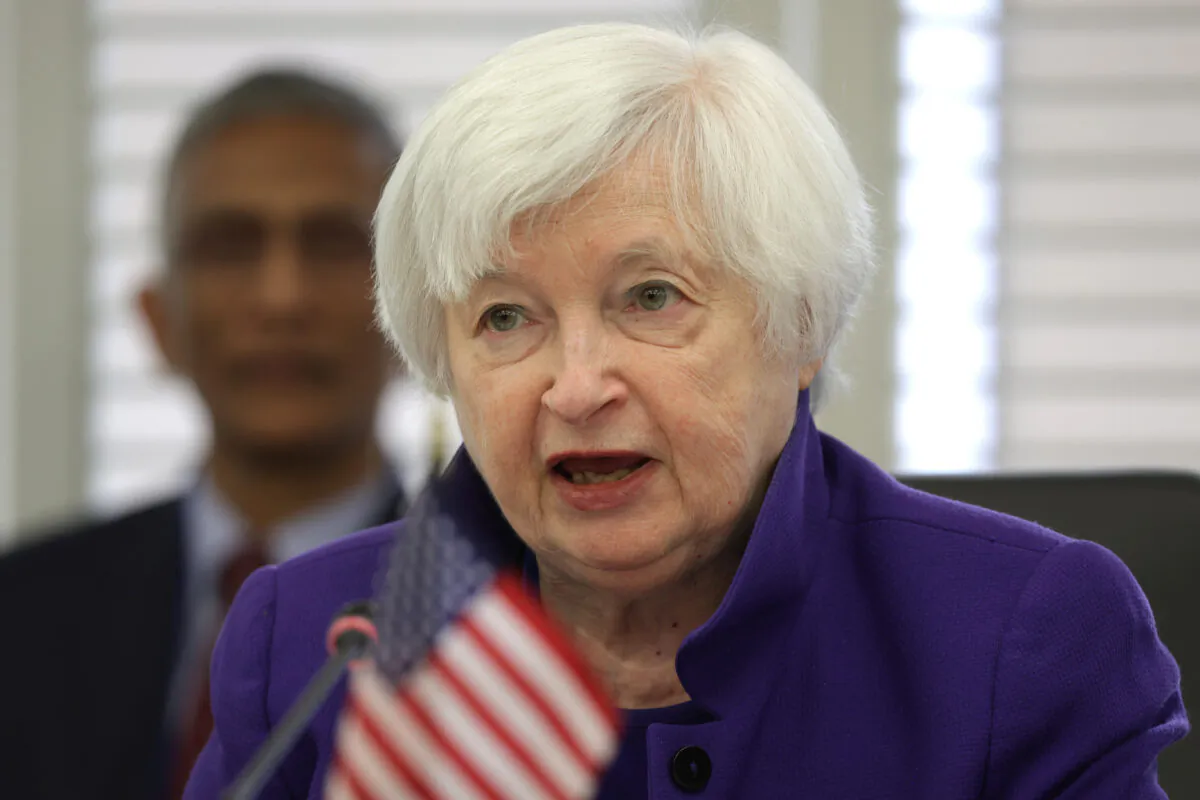 Secretary of the Treasury Janet Yellen participates in a Multilateral Development Bank (MDB) Evolution Roundtable during the annual Spring Meetings of the World Bank Group and the International Monetary Fund (IMF) at the IMF headquarters in Washington on April 12, 2023. (Alex Wong/Getty Images)
