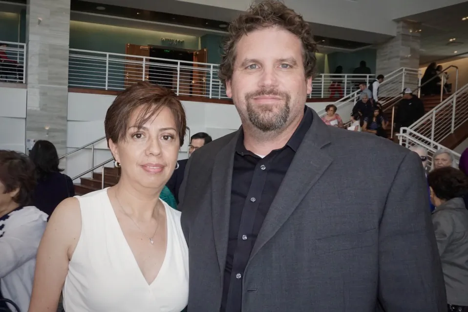 Mac and Violet Franklin attending Shen Yun Performing Arts at the McAllen Performing Arts Center in McAllen, Texas on April 15,2023. (Yeawen Hung/The Epoch Times)