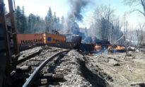 Freight Train Engines, Cars Derail and Catch Fire in Maine