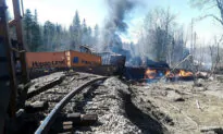 Freight Train Engines, Cars Derail and Catch Fire in Maine