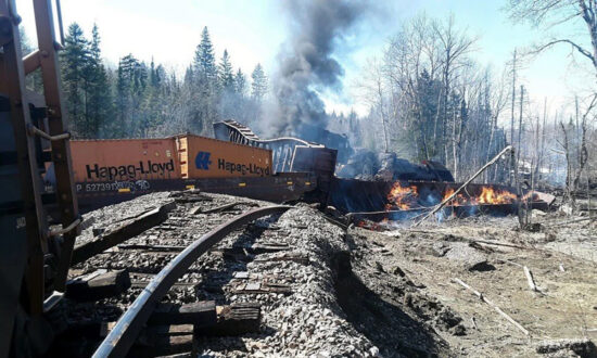Freight Train Engines, Cars Derail and Catch Fire in Maine