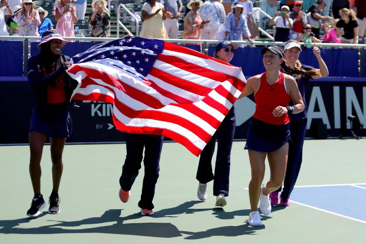 Jessica Pegula of the United States celebrates after defeating Julia Grabher of Austria during the Billie Jean King Cup Qualifier match between United States and Austria at Delray Beach Tennis Center in Delray Beach, Fla., on April 15, 2023. (Megan Briggs/Getty Images for ITF)