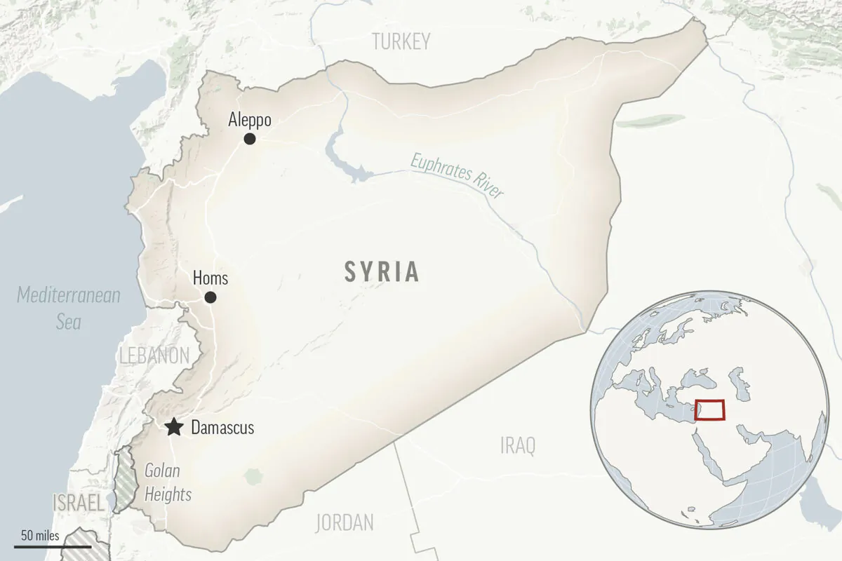 A locator map for Syria with its capital, Damascus. (AP Photo)