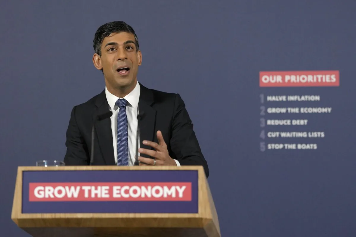 Prime Minister Rishi Sunak giving a speech on education at London Screen Academy, in London, on April 17, 2023. (Kirsty Wigglesworth/PA Media)