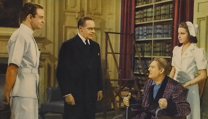 A lobby card from "The Secret of Dr. Kildare" from 1939, starring Lew Ayres (L) as Dr. Kildare. (MovieStillsDB)