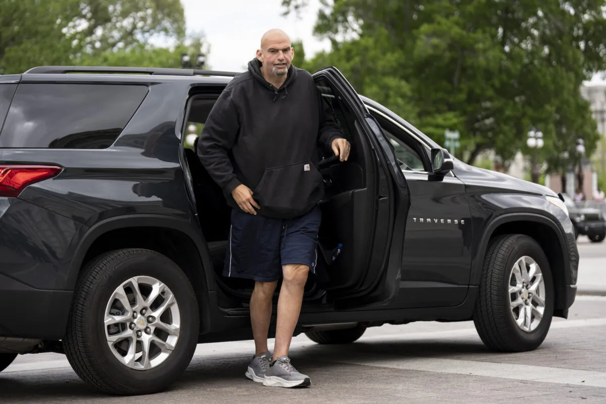 Sen. John Fetterman (D-Pa.) arrives at the U.S. Capitol in Washington on April 17, 2023. (Drew Angerer/Getty Images)