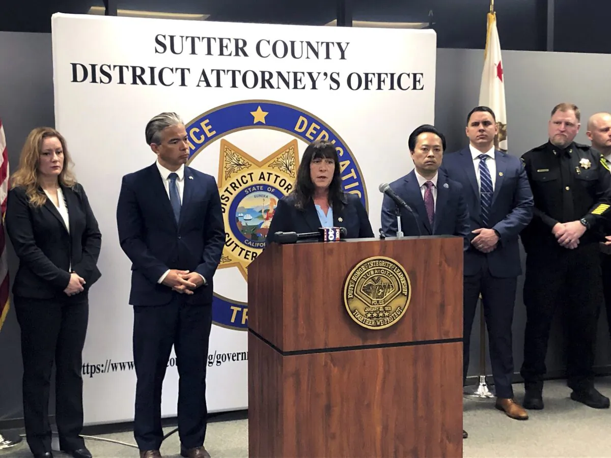 Sutter County District Attorney Jennifer Dupré speaks at a news conference in Yuba City, Calif., on April 17, 2023. (Adam Beam/AP Photo)