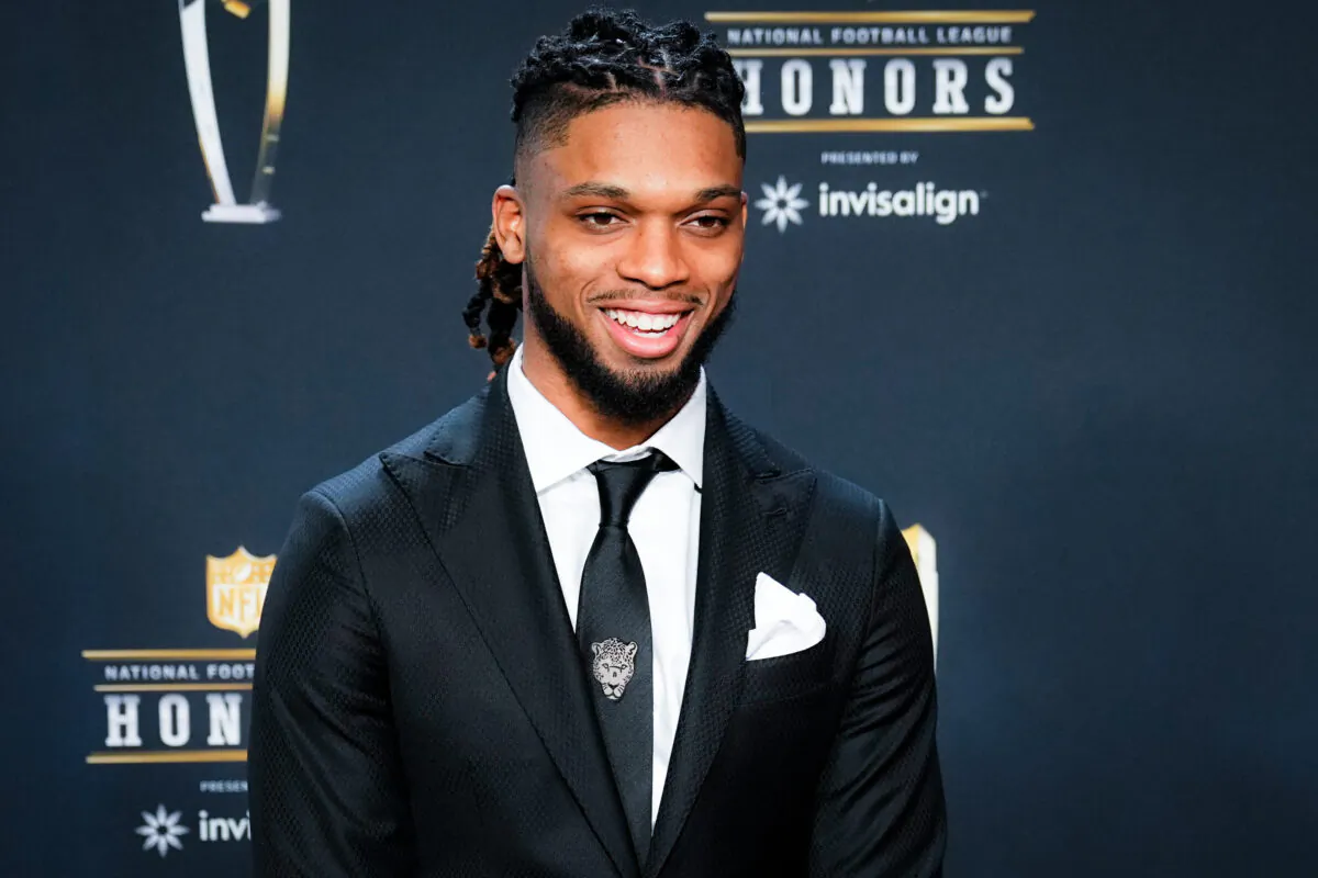 Buffalo Bills Damar Hamlin arrives for the NFL Honors award show ahead of the Super Bowl 57 football game in Phoenix on Feb. 9, 2023. (Matt York/AP Photo)
