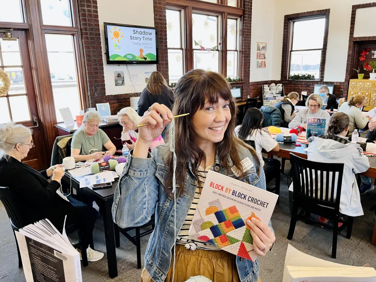 Suzy Bomgardner, the outgoing library director at Unicoi County Public Library in Erwin, Tenn., at a crochet class offered by the library. (Courtesy of Suzy Bomgardner)