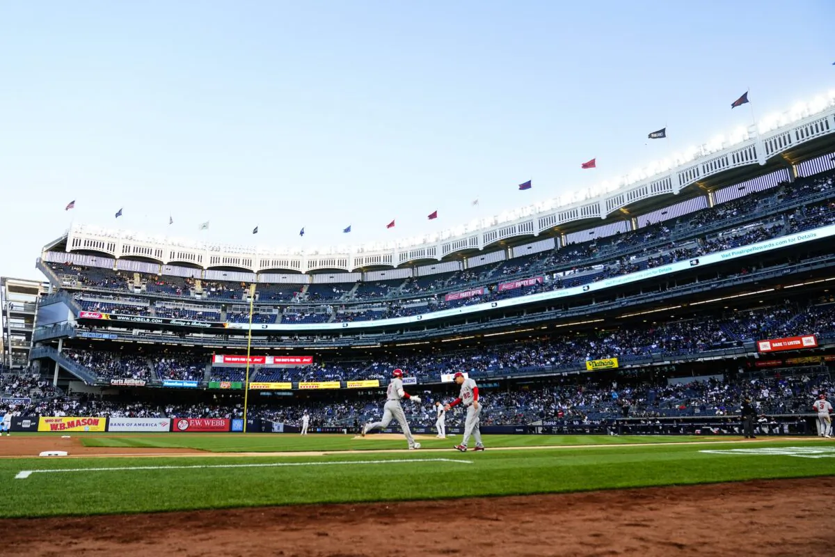 Los Angeles Angels' Shohei Ohtani heads for home after hitting a two-run home run against the New York Yankees during the first inning of a baseball game at Yankee Stadium in the Bronx borough of New York City on April 18, 2023 . (Frank Franklin II/AP Photo)