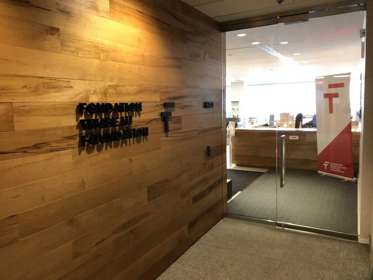 Office of the Trudeau Foundation in Montreal on April 19, 2023. (Noé Chartier/The Epoch Times)