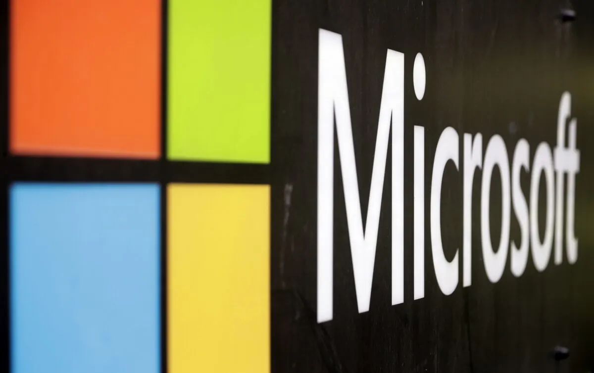 The Microsoft company logo is displayed at their offices in Sydney on Feb. 3, 2021. (Rick Rycroft/AP Photo)