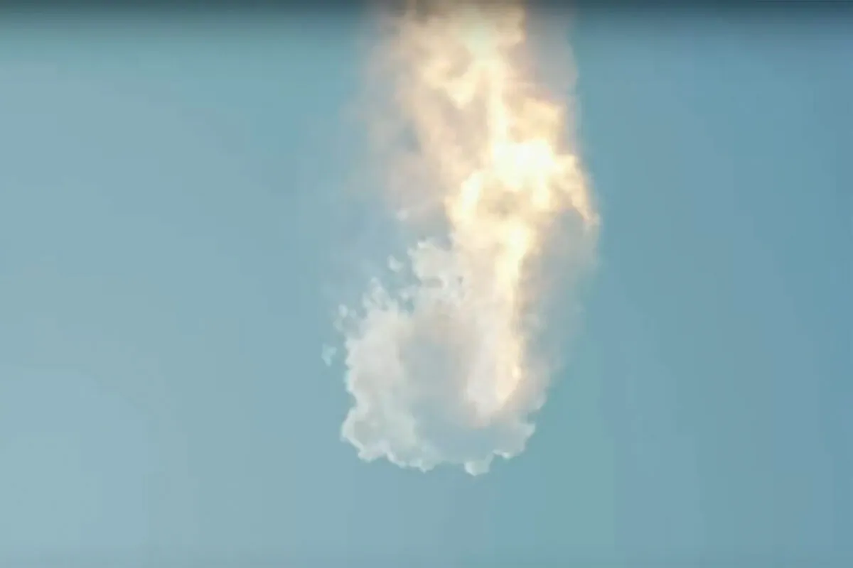 SpaceX's next-generation Starship spacecraft atop its powerful Super Heavy rocket self-destructs after its launch from the company's Boca Chica launchpad on a brief uncrewed test flight near Brownsville, Texas, on April 20, 2023, in a still image from video. (SpaceX/Handout via Reuters)