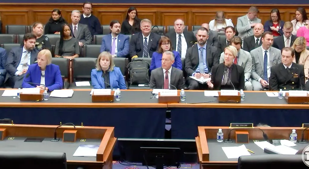 Witnesses testify before the Aviation Subcommittee of the House Committee on Transportation & Infrastructure at a hearing on April 19, 2023. (Janice Hisle/The Epoch Times via screenshot of live video)